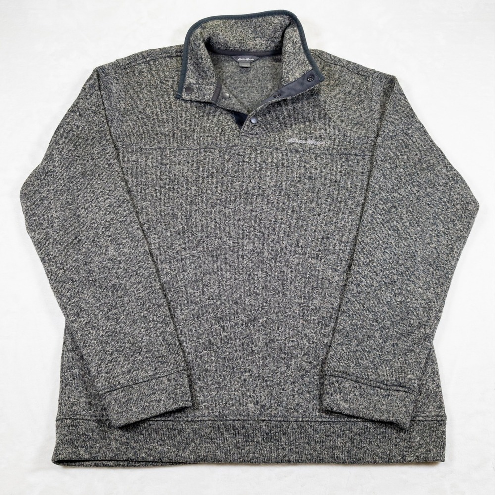 Eddie Bauer Fleece‎ Sweater Mens L Gray Snap Mock Neck Outdoor Pullover Jacket